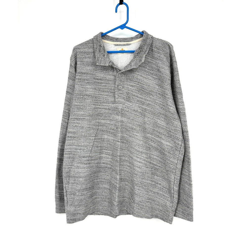 Marine Layer Mens XL Long Sleeve Polo Shirt Grey Space Dye Henley Knit Cotton